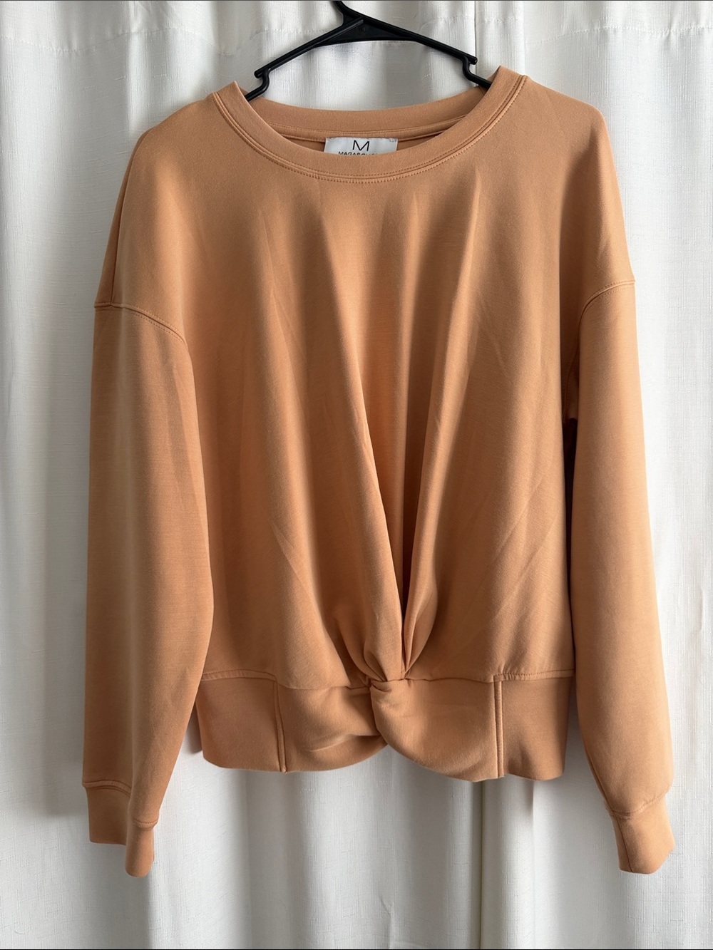 Magaschoni Peach Crewneck Twist Front Sweater